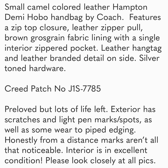 VTG: Coach Hampton Demi Leather Hobo - Camel Color. Comes W/COACH DUST BAG - Picture 2 of 16